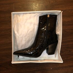 Black croc faux leather booties - NEVER WORN
